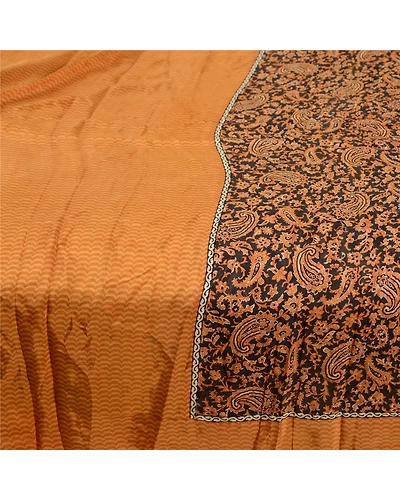 Sanskriti Vintage Sarees Indian Black 100% Pure Silk Printed Sari Craft Fabric, PR-62636-Black-Pure Silk-3
