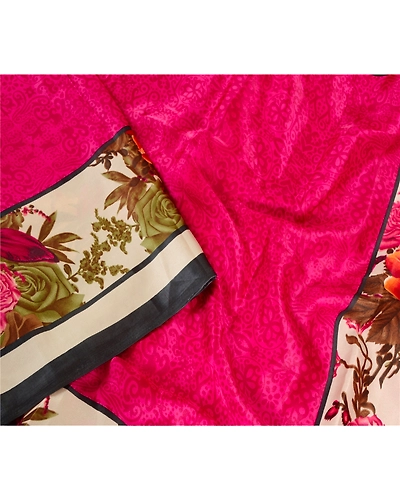 Sanskriti Vintage Sarees Digital Printed Hot-Pink Art Silk Sari 5Yd Craft Fabric, PR-62656-Hot-Pink-Art Silk-2