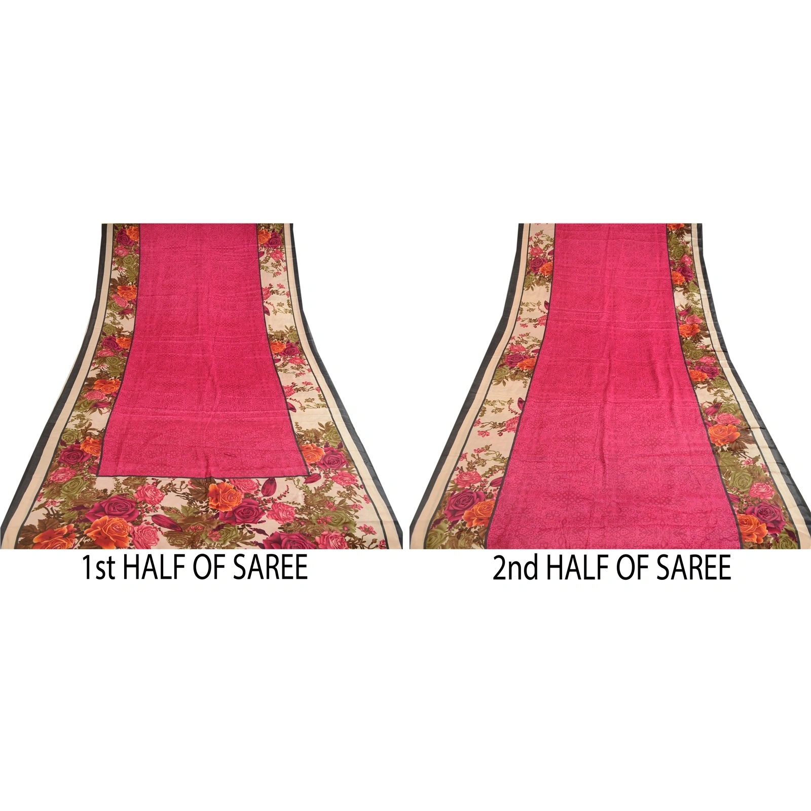 Sanskriti Vintage Sarees Digital Printed Hot-Pink Art Silk Sari 5Yd Craft Fabric, PR-62656-Hot-Pink-Art Silk-4