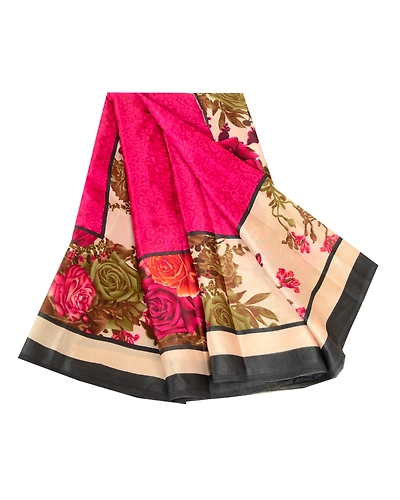 Sanskriti Vintage Sarees Digital Printed Hot-Pink Art Silk Sari 5Yd Craft Fabric, PR-62656-Hot-Pink-Art Silk-6
