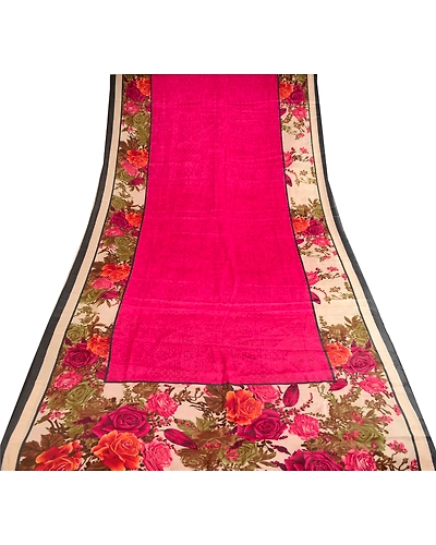 Sanskriti Vintage Sarees Digital Printed Hot-Pink Art Silk Sari 5Yd Craft Fabric, PR-62656-Hot-Pink-Art Silk-7