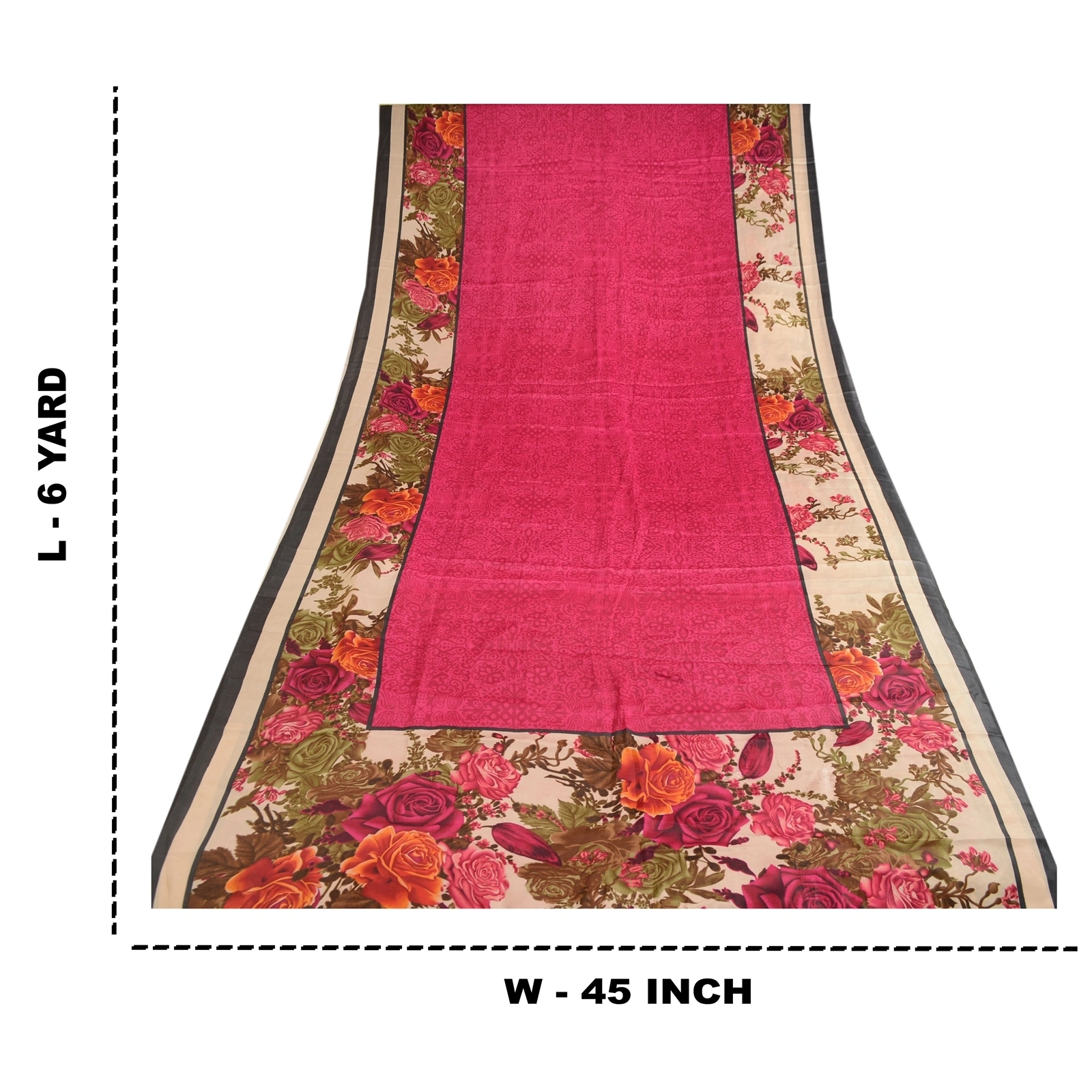 Sanskriti Vintage Sarees Digital Printed Hot-Pink Art Silk Sari 5Yd Craft Fabric, PR-62656-Hot-Pink-Art Silk-8