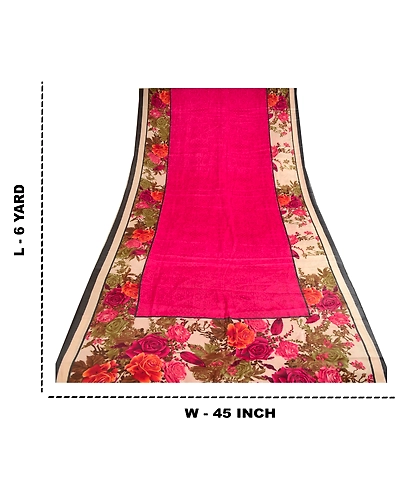 Sanskriti Vintage Sarees Digital Printed Hot-Pink Art Silk Sari 5Yd Craft Fabric, PR-62656-Hot-Pink-Art Silk-8