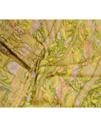 Sanskriti Vintage Sarees Indian Green Pure Silk Printed Sari 5Yd Craft Fabric, PR-62670-Green-Pure Silk-1