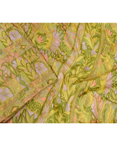 Sanskriti Vintage Sarees Indian Green Pure Silk Printed Sari 5Yd Craft Fabric, PR-62670-Green-Pure Silk-2