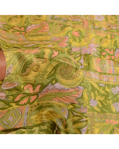 Sanskriti Vintage Sarees Indian Green Pure Silk Printed Sari 5Yd Craft Fabric, PR-62670-Green-Pure Silk-5