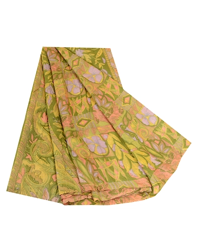 Sanskriti Vintage Sarees Indian Green Pure Silk Printed Sari 5Yd Craft Fabric, PR-62670-Green-Pure Silk-6