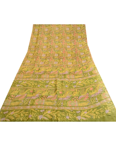 Sanskriti Vintage Sarees Indian Green Pure Silk Printed Sari 5Yd Craft Fabric, PR-62670-Green-Pure Silk-7