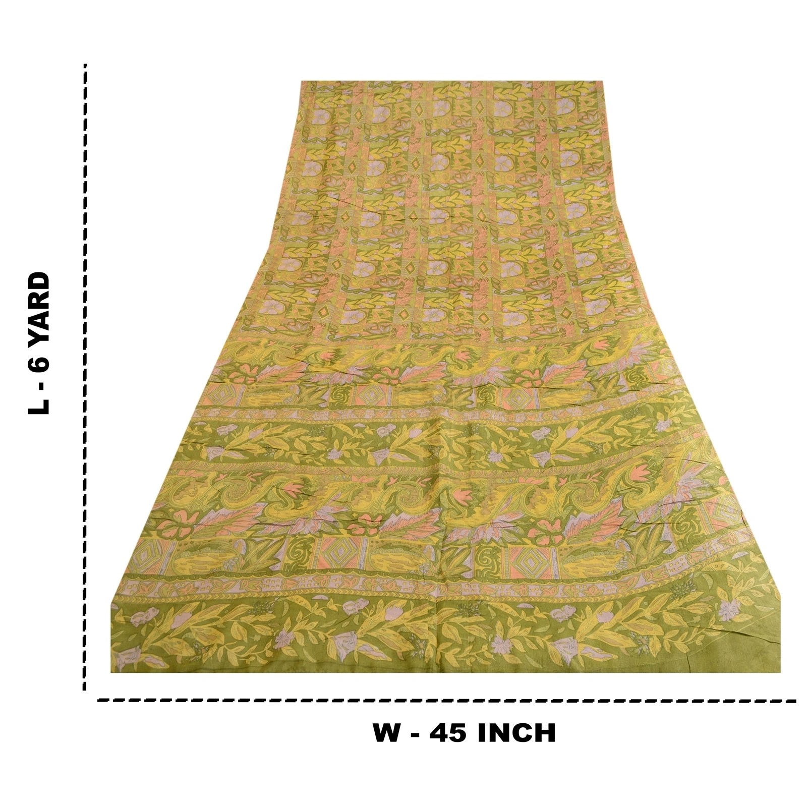 Sanskriti Vintage Sarees Indian Green Pure Silk Printed Sari 5Yd Craft Fabric, PR-62670-Green-Pure Silk-8