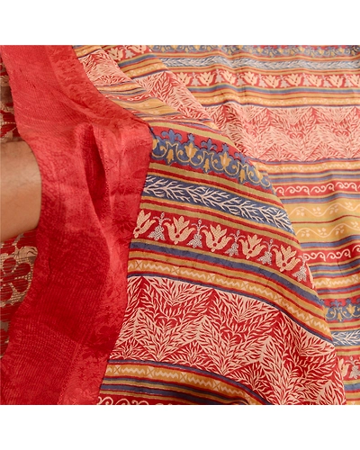 Sanskriti Vintage Sarees Indian Red Pure Silk Printed Sari Floral Craft Fabric, PR-62682-Red-Pure Silk-5