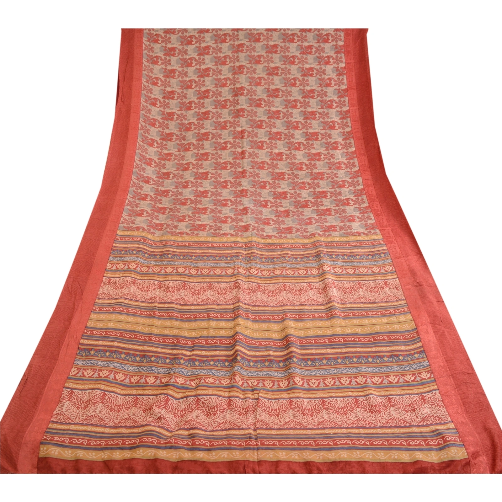 Sanskriti Vintage Sarees Indian Red Pure Silk Printed Sari Floral Craft Fabric, PR-62682-Red-Pure Silk-7