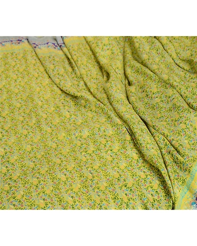 Sanskriti Vintage Sarees From India Green Printed Pure Silk Sari Craft Fabric, PR-62708-Green-Pure Silk-1