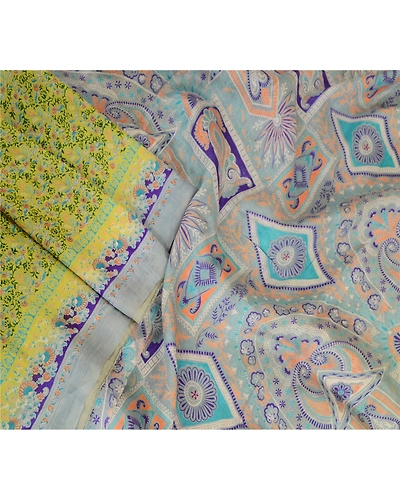 Sanskriti Vintage Sarees From India Green Printed Pure Silk Sari Craft Fabric, PR-62708-Green-Pure Silk-3