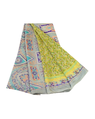 Sanskriti Vintage Sarees From India Green Printed Pure Silk Sari Craft Fabric, PR-62708-Green-Pure Silk-8