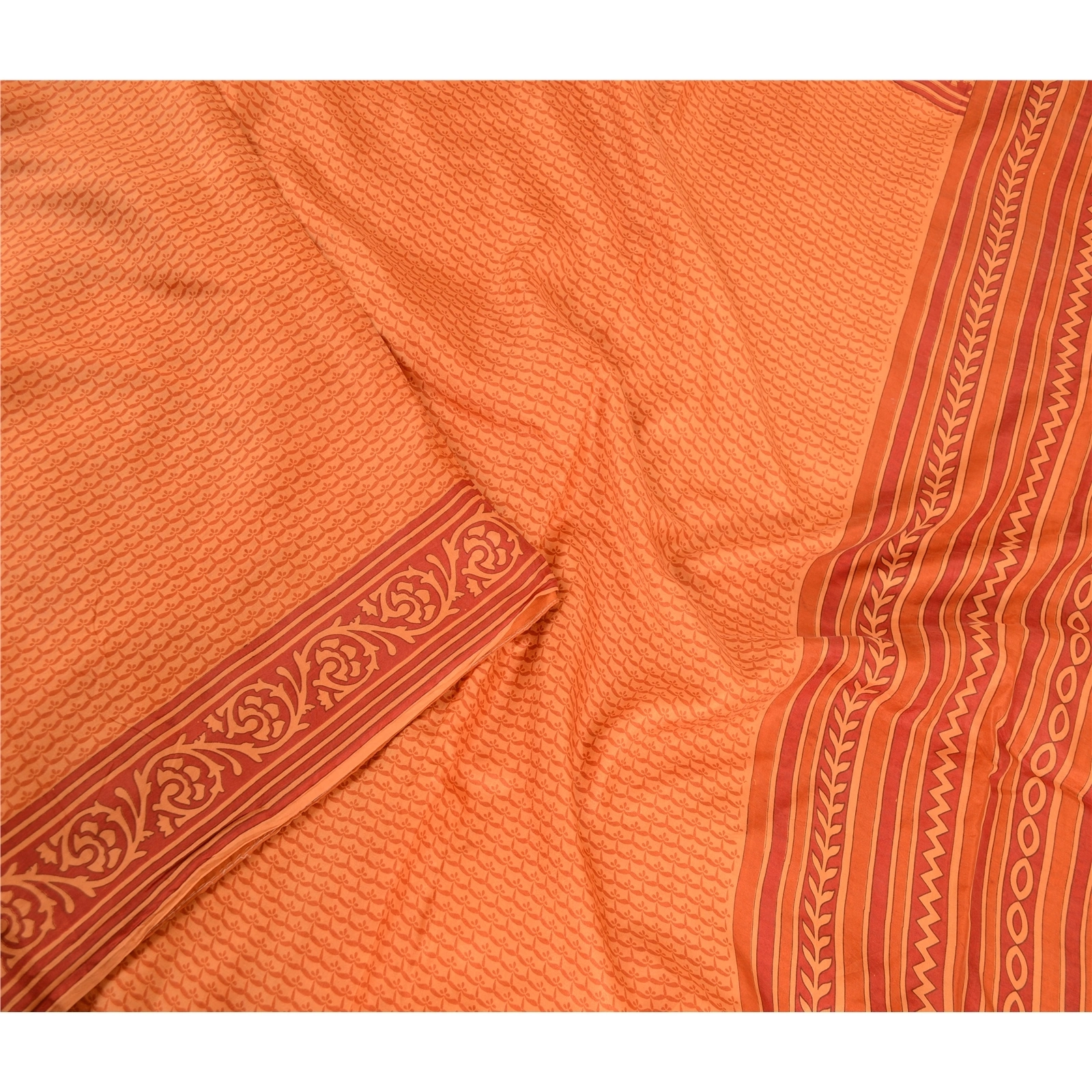 Sanskriti Vintage Sarees Indian Orange Pure Silk Printed Sari 5Yd Craft Fabric, PR-62709-Orange-Pure Silk-2