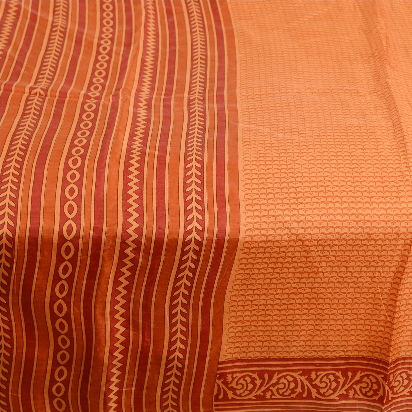 Sanskriti Vintage Sarees Indian Orange Pure Silk Printed Sari 5Yd Craft Fabric, PR-62709-Orange-Pure Silk-3