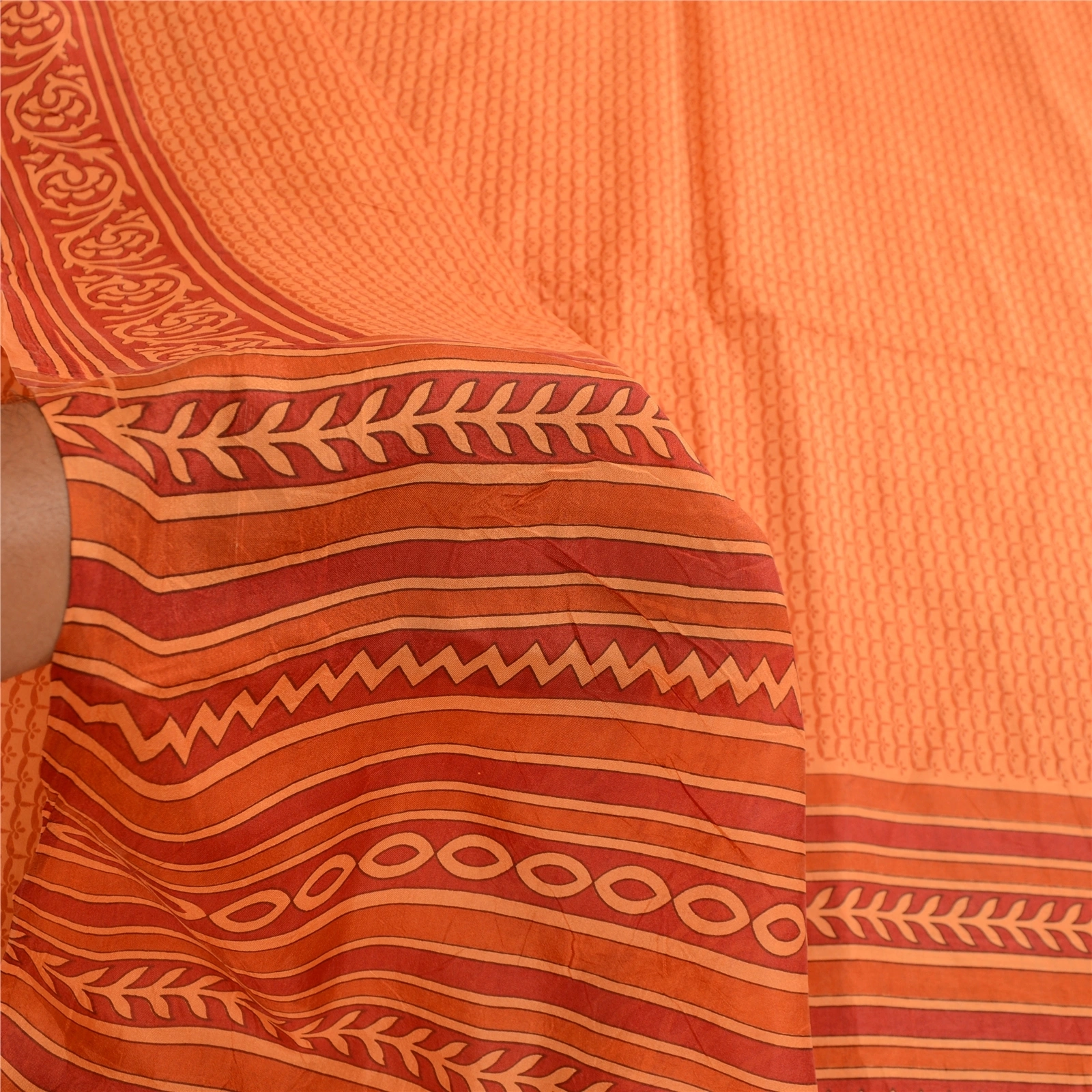 Sanskriti Vintage Sarees Indian Orange Pure Silk Printed Sari 5Yd Craft Fabric, PR-62709-Orange-Pure Silk-5