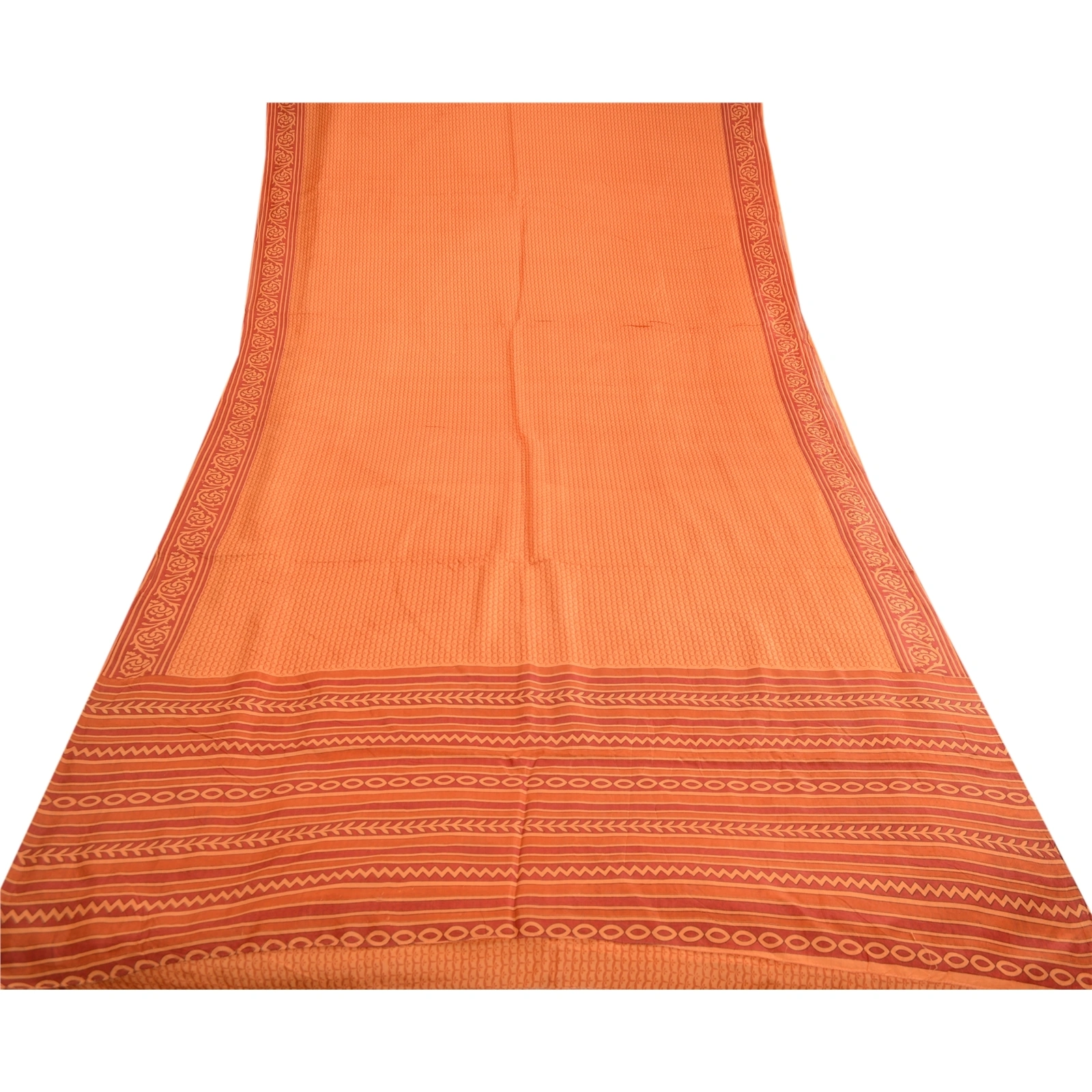 Sanskriti Vintage Sarees Indian Orange Pure Silk Printed Sari 5Yd Craft Fabric, PR-62709-Orange-Pure Silk-7