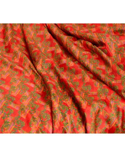 Sanskriti Vintage Sarees Red &amp; Green Pure Silk Printed Sari Soft Craft Fabric, PR-62739-Red &amp; Green-Pure Silk-1