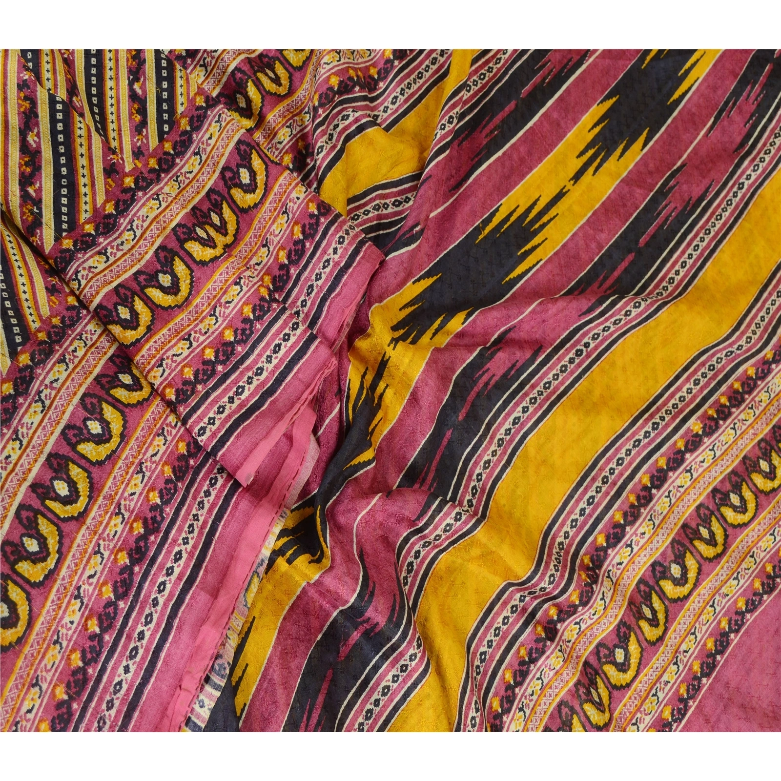 Sanskriti Vintage Sarees Multi 100% Pure Silk Printed Floral Sari Craft Fabric, PR-62746-Multi-Pure Silk-1