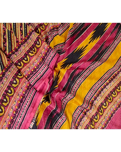 Sanskriti Vintage Sarees Multi 100% Pure Silk Printed Floral Sari Craft Fabric, PR-62746-Multi-Pure Silk-1