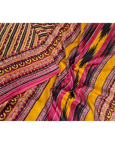 Sanskriti Vintage Sarees Multi 100% Pure Silk Printed Floral Sari Craft Fabric, PR-62746-Multi-Pure Silk-2