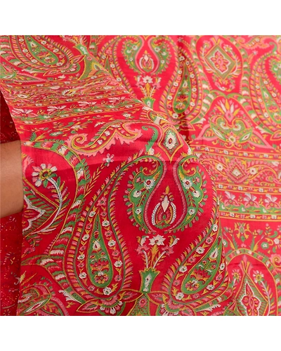 Sanskriti Vintage Sarees Red 100% Pure Silk Printed Floral Sari 5Yd Craft Fabric, PR-62747-Red-Pure Silk-5