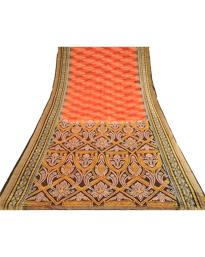 Sanskriti Vintage Sarees Indian Orange Pure Silk Printed Sari Soft Craft Fabric, PR-62754-Orange-Pure Silk-8