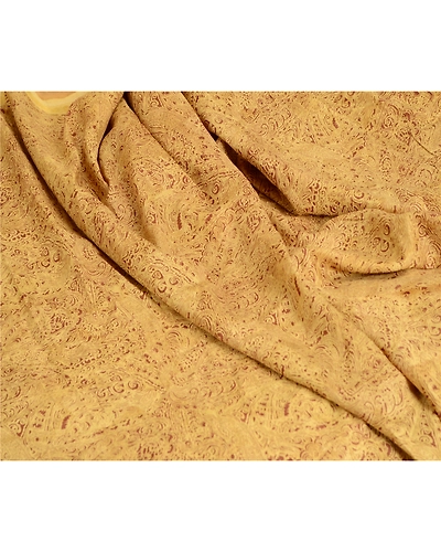 Sanskriti Vintage Sarees Shades Of Beige Pure Silk Printed Sari 5Yd Craft Fabric, PR-62759-Beige-Pure Silk-1