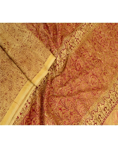 Sanskriti Vintage Sarees Shades Of Beige Pure Silk Printed Sari 5Yd Craft Fabric, PR-62759-Beige-Pure Silk-2