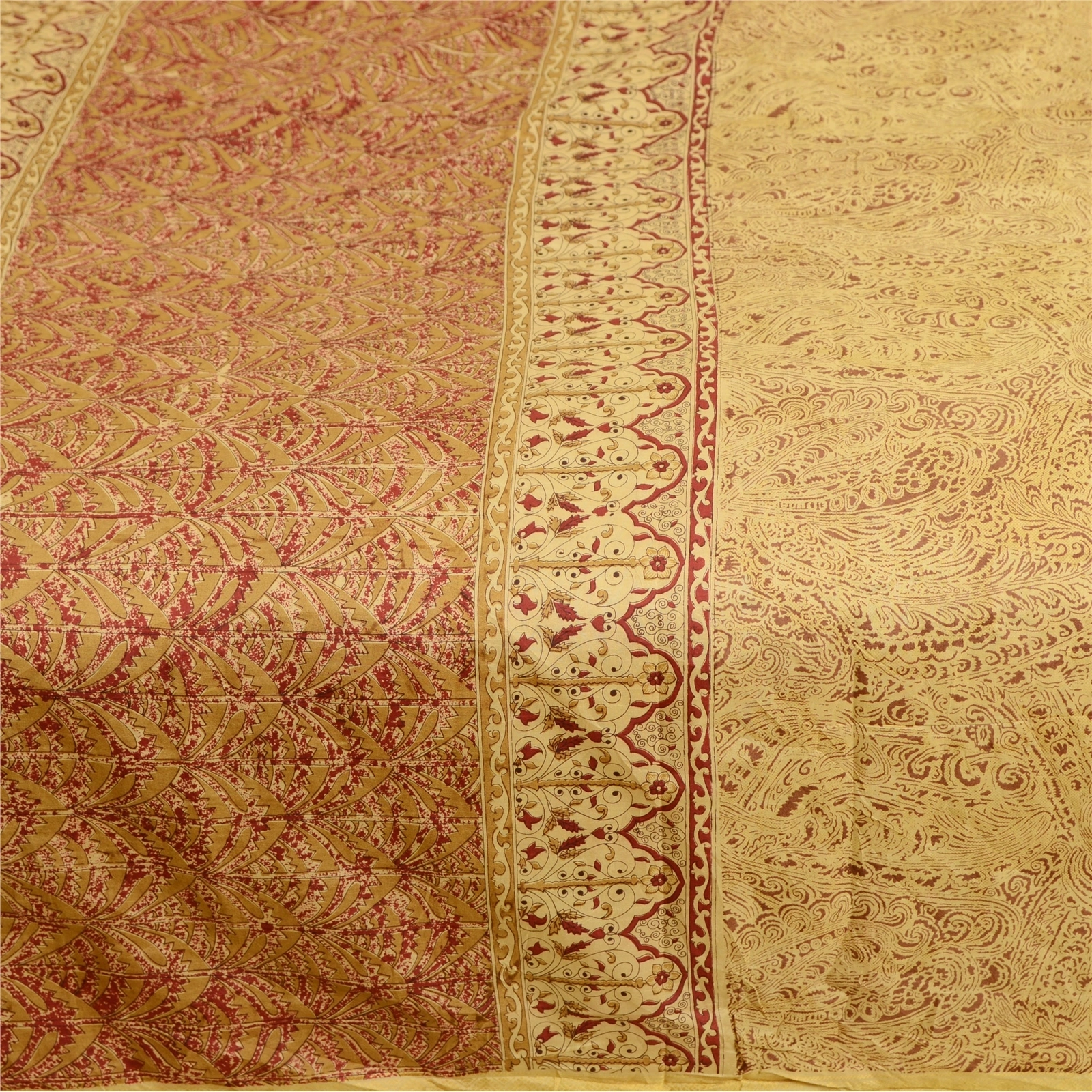 Sanskriti Vintage Sarees Shades Of Beige Pure Silk Printed Sari 5Yd Craft Fabric, PR-62759-Beige-Pure Silk-4