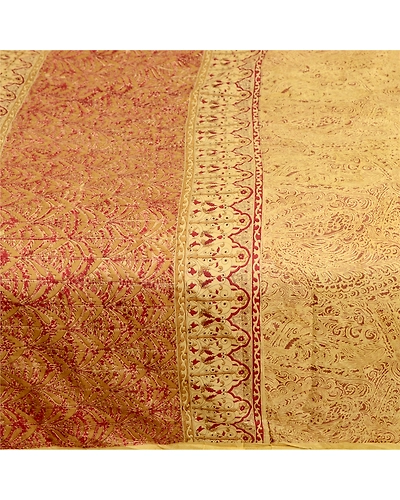 Sanskriti Vintage Sarees Shades Of Beige Pure Silk Printed Sari 5Yd Craft Fabric, PR-62759-Beige-Pure Silk-4