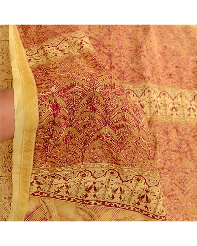 Sanskriti Vintage Sarees Shades Of Beige Pure Silk Printed Sari 5Yd Craft Fabric, PR-62759-Beige-Pure Silk-6