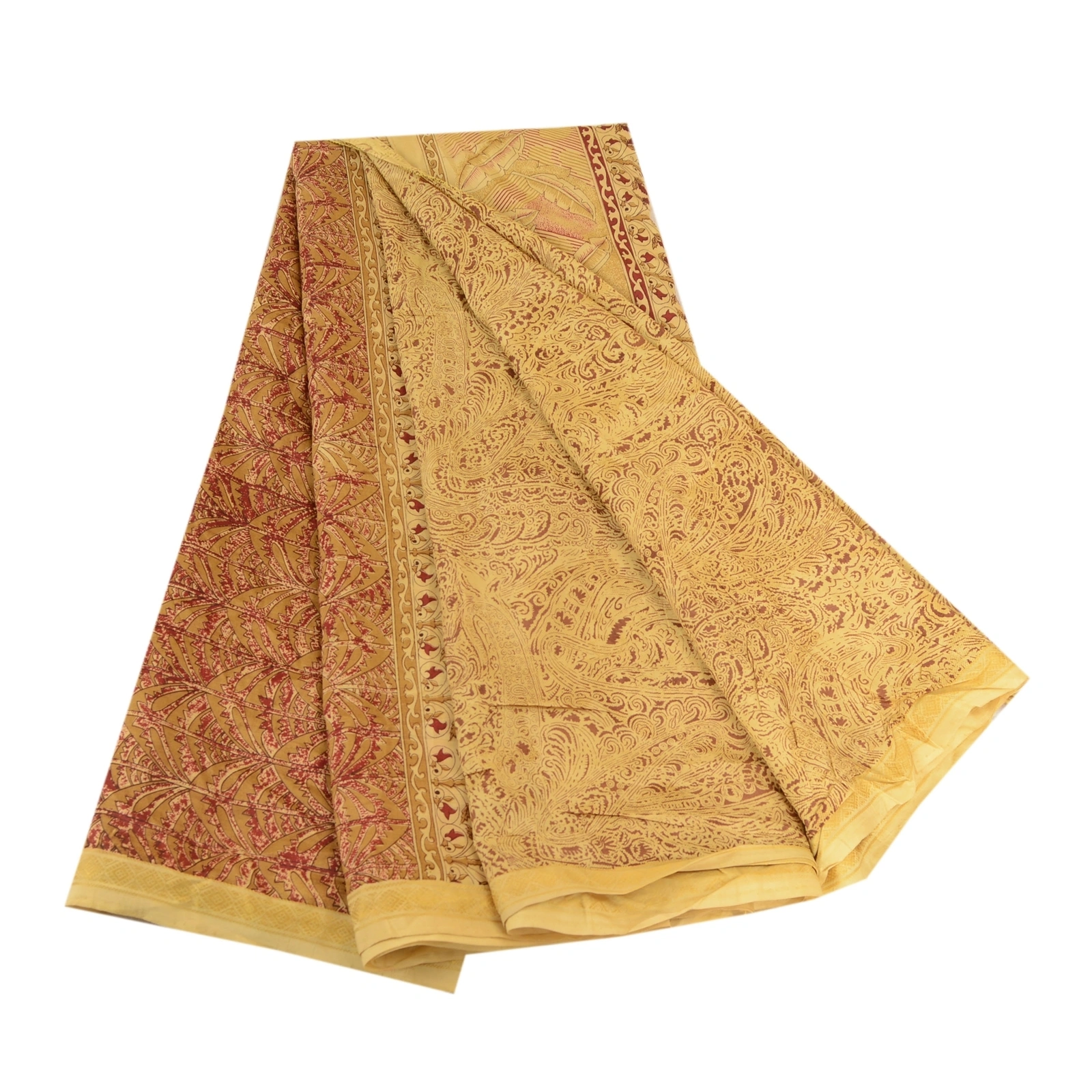 Sanskriti Vintage Sarees Shades Of Beige Pure Silk Printed Sari 5Yd Craft Fabric, PR-62759-Beige-Pure Silk-7