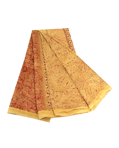 Sanskriti Vintage Sarees Shades Of Beige Pure Silk Printed Sari 5Yd Craft Fabric, PR-62759-Beige-Pure Silk-7