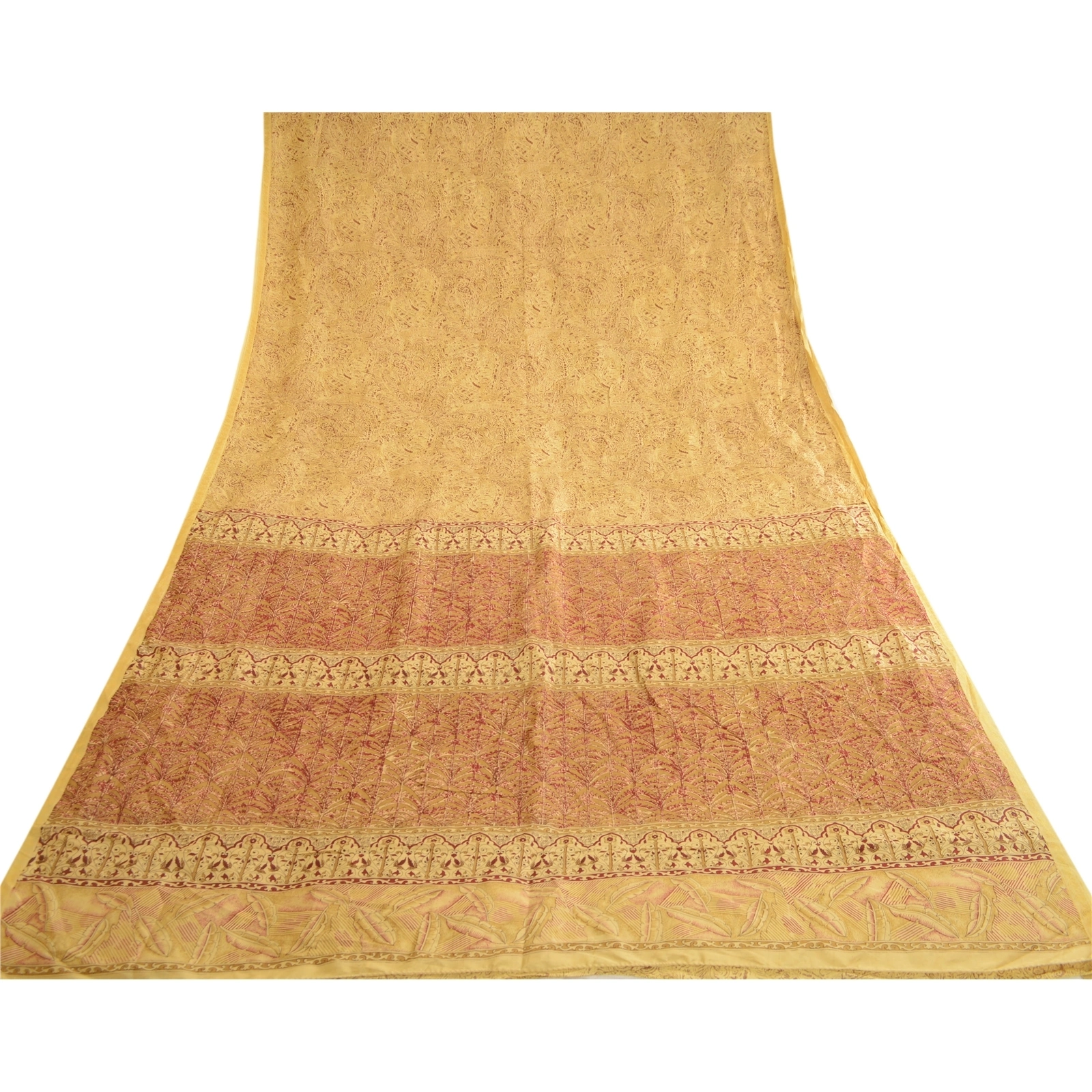 Sanskriti Vintage Sarees Shades Of Beige Pure Silk Printed Sari 5Yd Craft Fabric, PR-62759-Beige-Pure Silk-8