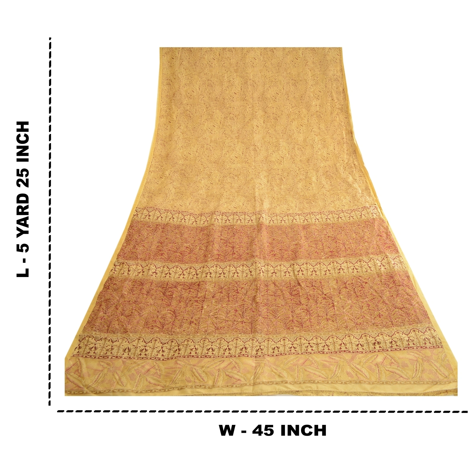 Sanskriti Vintage Sarees Shades Of Beige Pure Silk Printed Sari 5Yd Craft Fabric, PR-62759-Beige-Pure Silk-9