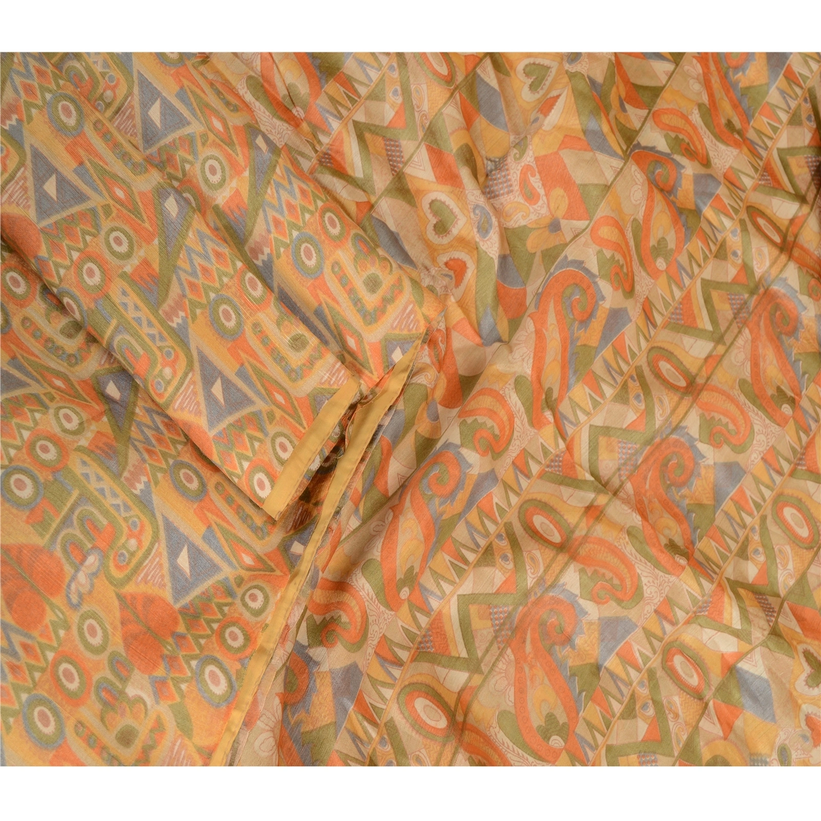 Sanskriti Vintage Sarees Multi 100% Pure Silk Printed Sari 5Yd Soft Craft Fabric, PR-62762-Multi-Pure Silk-1