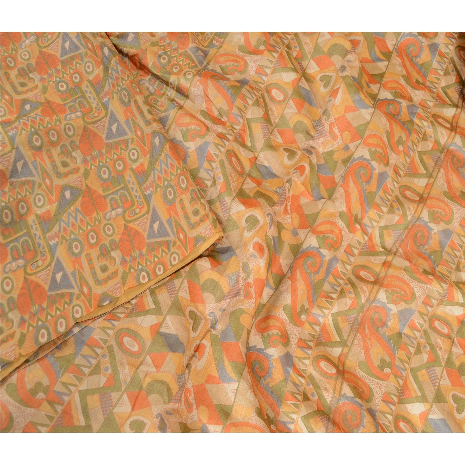 Sanskriti Vintage Sarees Multi 100% Pure Silk Printed Sari 5Yd Soft Craft Fabric, PR-62762-Multi-Pure Silk-2