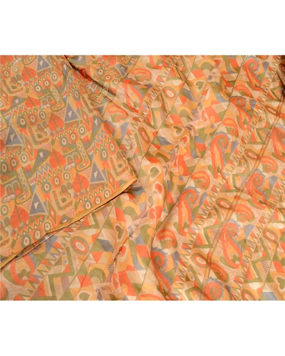 Sanskriti Vintage Sarees Multi 100% Pure Silk Printed Sari 5Yd Soft Craft Fabric, PR-62762-Multi-Pure Silk-2