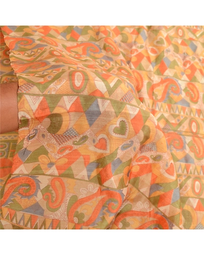 Sanskriti Vintage Sarees Multi 100% Pure Silk Printed Sari 5Yd Soft Craft Fabric, PR-62762-Multi-Pure Silk-5