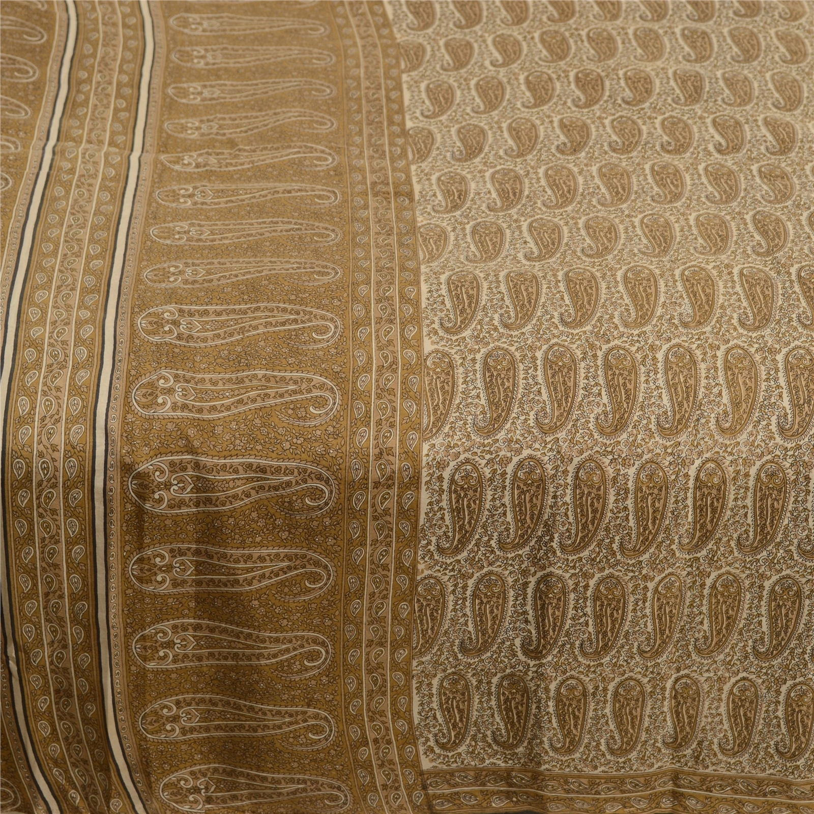 Sanskriti Vintage Sarees Shades Of Brown Pure Silk Printed Sari 5Yd Craft Fabric, PR-62765-Brown-Pure Silk-3