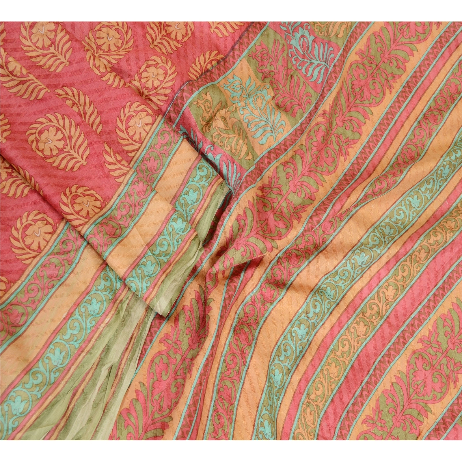 Sanskriti Vintage Sarees Pink Block Printed Pure Silk Sari Soft 5Yd Craft Fabric, PR-62778-Pink-Pure Silk-1