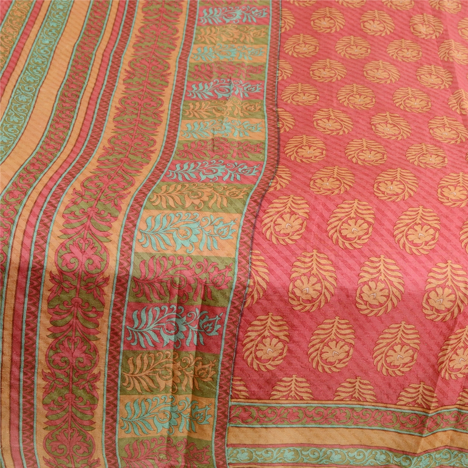 Sanskriti Vintage Sarees Pink Block Printed Pure Silk Sari Soft 5Yd Craft Fabric, PR-62778-Pink-Pure Silk-3