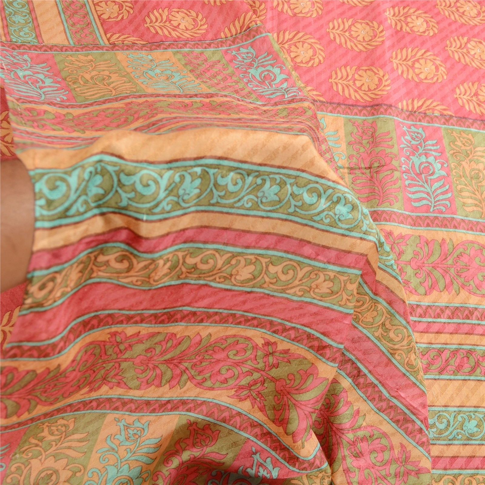 Sanskriti Vintage Sarees Pink Block Printed Pure Silk Sari Soft 5Yd Craft Fabric, PR-62778-Pink-Pure Silk-5