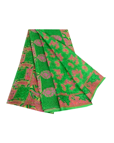 Sanskriti Vintage Sarees From India Green Pure Silk Printed Sari Craft Fabric, PR-62799-Green-Pure Silk-6