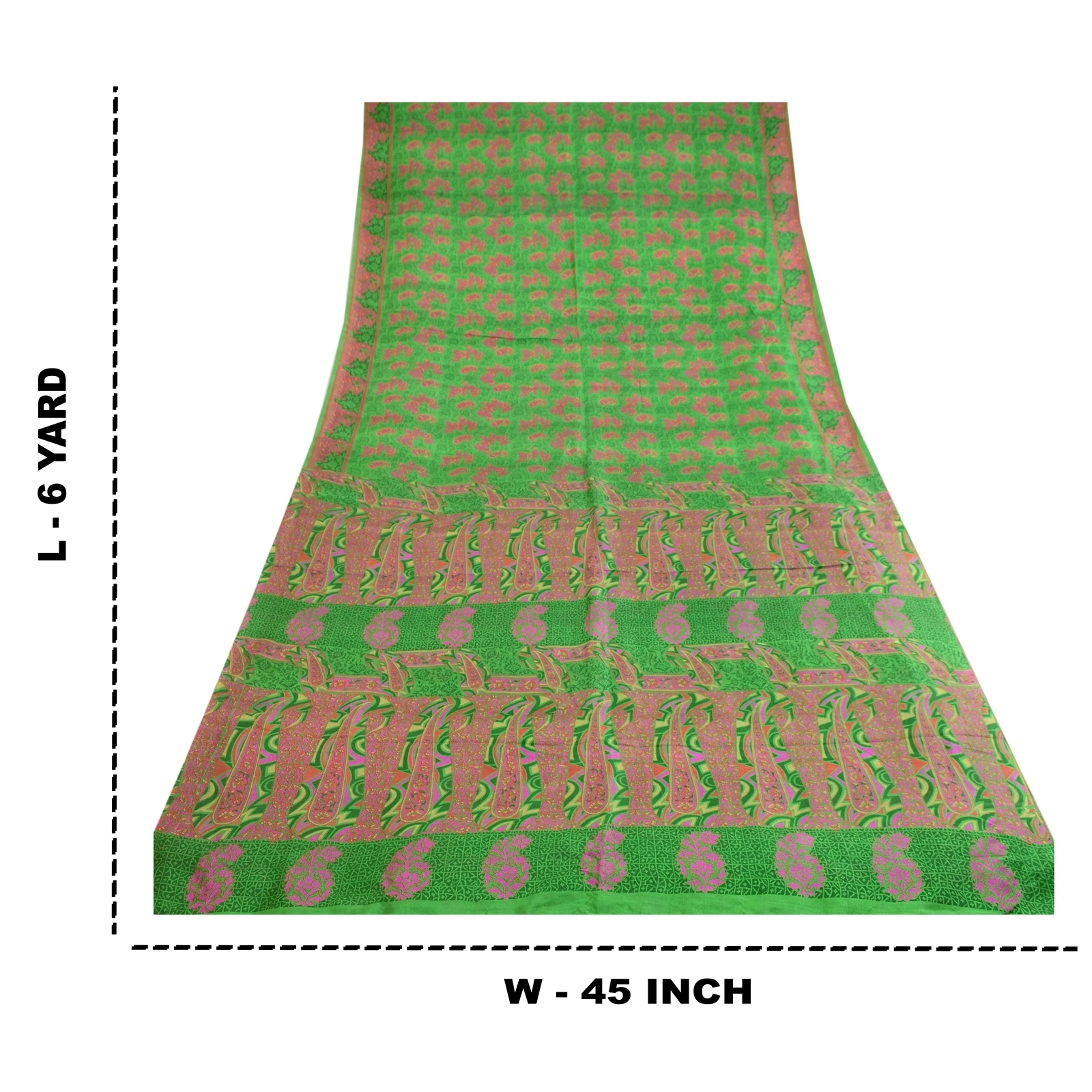 Sanskriti Vintage Sarees From India Green Pure Silk Printed Sari Craft Fabric, PR-62799-Green-Pure Silk-8