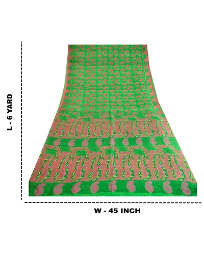 Sanskriti Vintage Sarees From India Green Pure Silk Printed Sari Craft Fabric, PR-62799-Green-Pure Silk-8