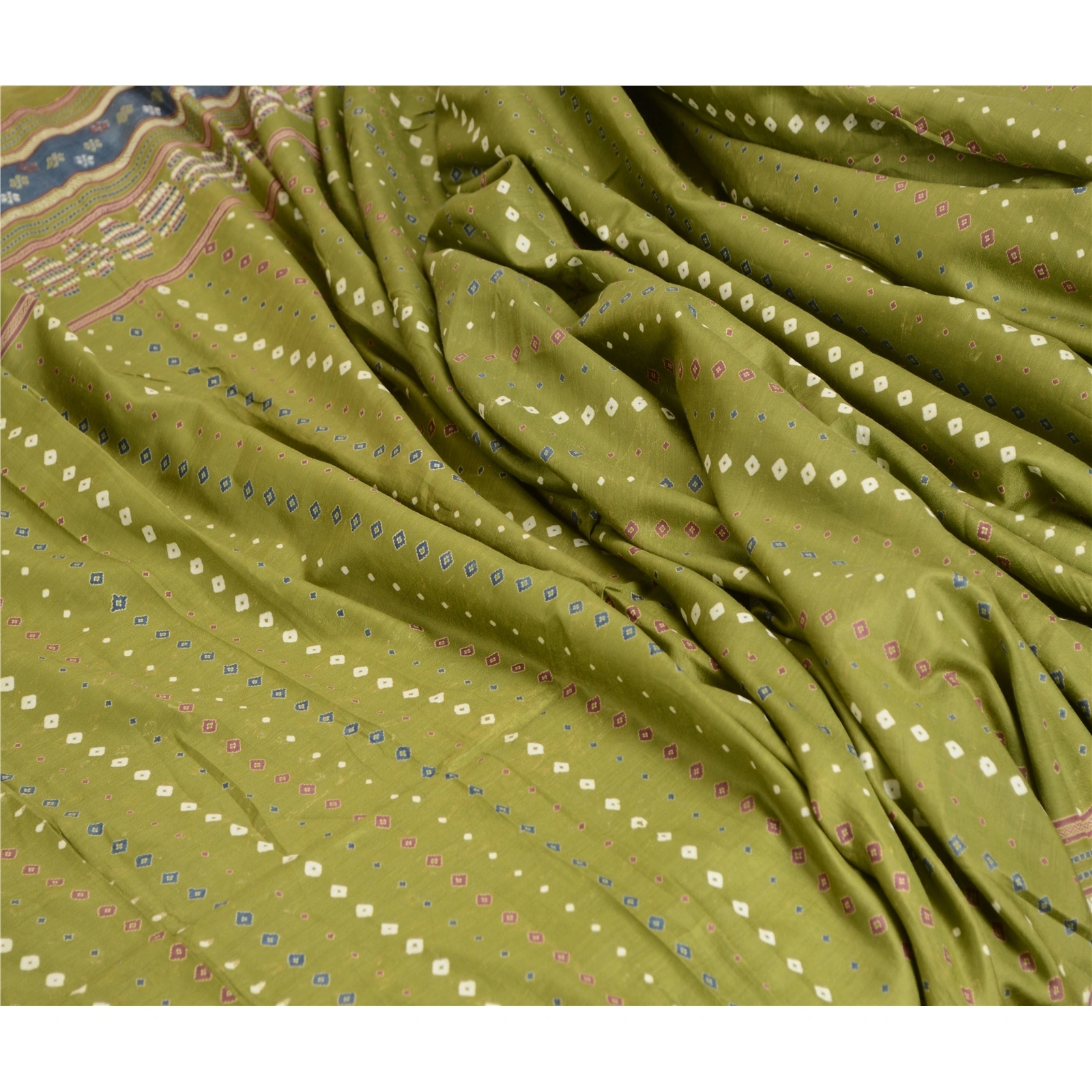 Sanskriti Vintage Sarees From India Green Blend Silk Printed Floral Craft Fabric, PR-62812-Green-Blend Silk-1