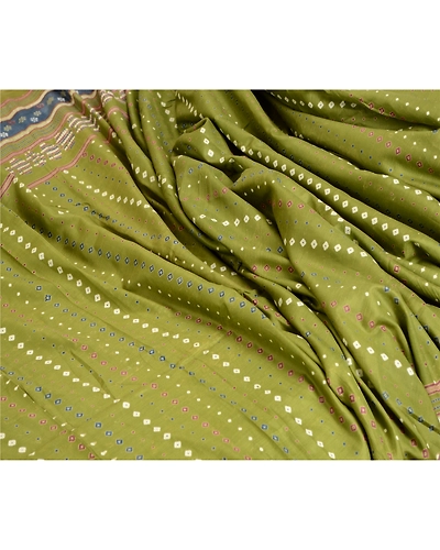 Sanskriti Vintage Sarees From India Green Blend Silk Printed Floral Craft Fabric, PR-62812-Green-Blend Silk-1